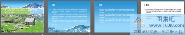 小屋PPT模板,小树PPT模板,牧场PPT模板,自然PPT模板,蓝色PPT模板,雪山牧场自然风景PPT模板,雪山牧场自然风景PPT模板下载