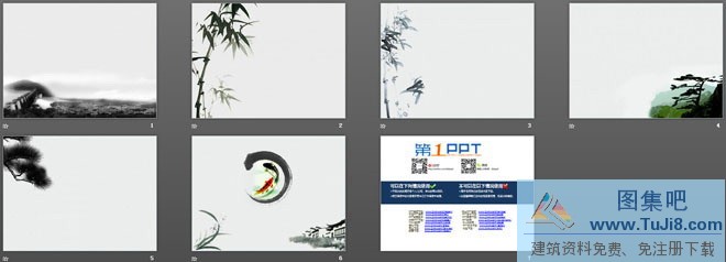 一组淡雅灰色水墨中国风PowerPoint背景模板,中国画PPT模板,中国风背景图片,水墨PPT模板,淡雅PPT模板,红色PPT模板,一组淡雅灰色水墨中国风PowerPoint背景模板