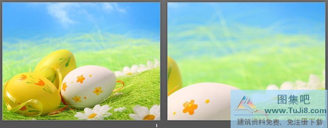 两只可爱的彩色鸡蛋PPT背景图片,可爱PPT模板,简单PPT模板,艺术背景图片,草地PPT模板,两只可爱的彩色鸡蛋PPT背景图片