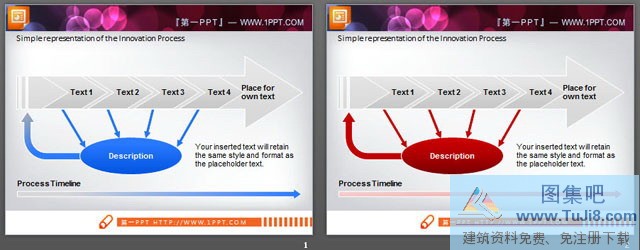 PPT模板,带节点说明的PPT流程图图表素材,递进|循环|流程图,带节点说明的PPT流程图图表素材