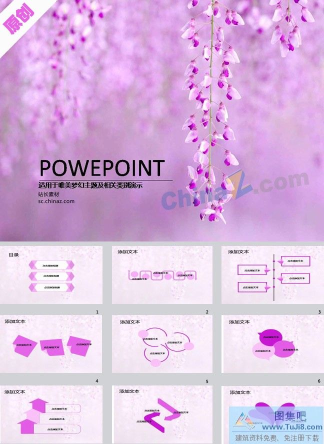PPT模板,PPT模板免费下载,免费下载,紫色花朵ppt模板下载