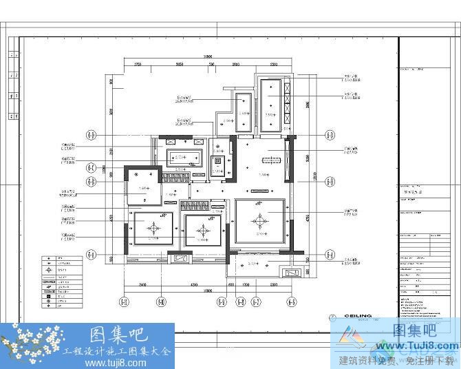 autocad图,CAD施工图,二厅标准图集,工程cad图,建筑CAD图,施工图,设施,精致时尚三室二厅样板房室内装修施工图