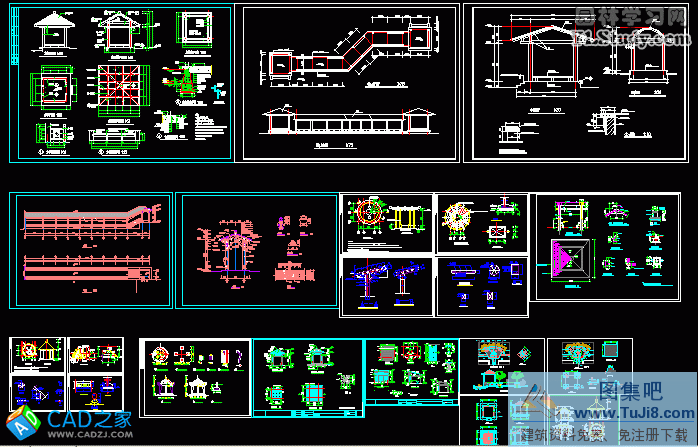 autocad图,CAD施工图,墙体,工程cad图,建筑CAD图,施工图,竣工标准图集,某景观亭全套施工图